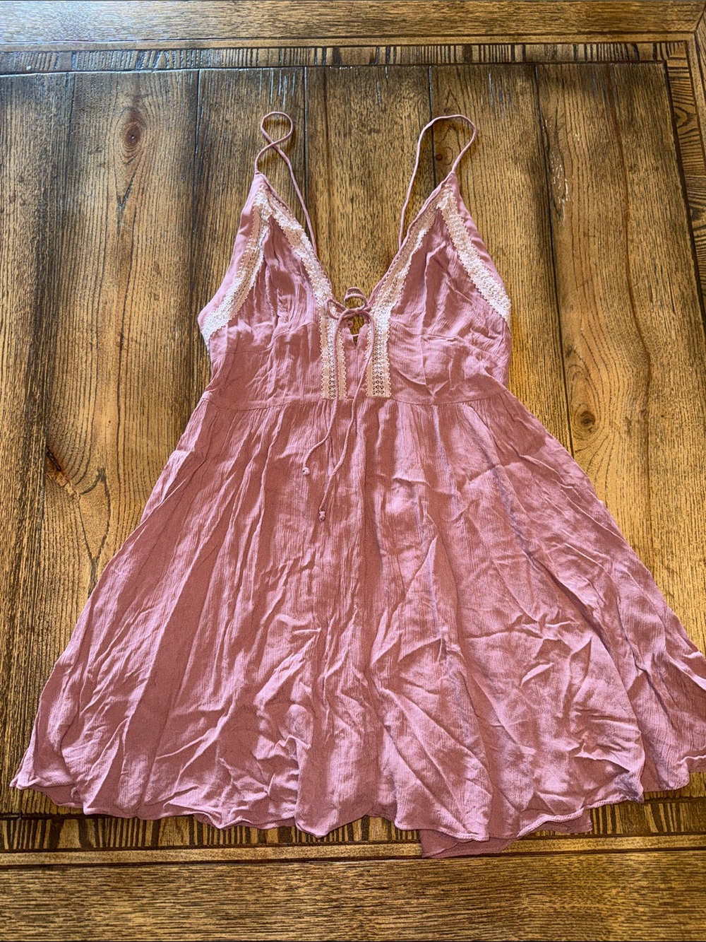 Free People Dusty Pink Lace-Trim Mini Dress - Picture 1 of 9